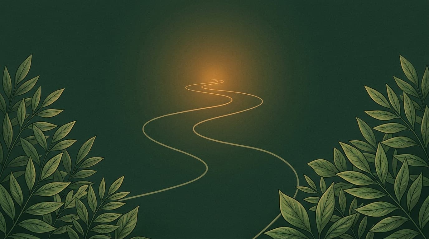 Leafy outdoor botanical banner illustrating a mindful walking practice