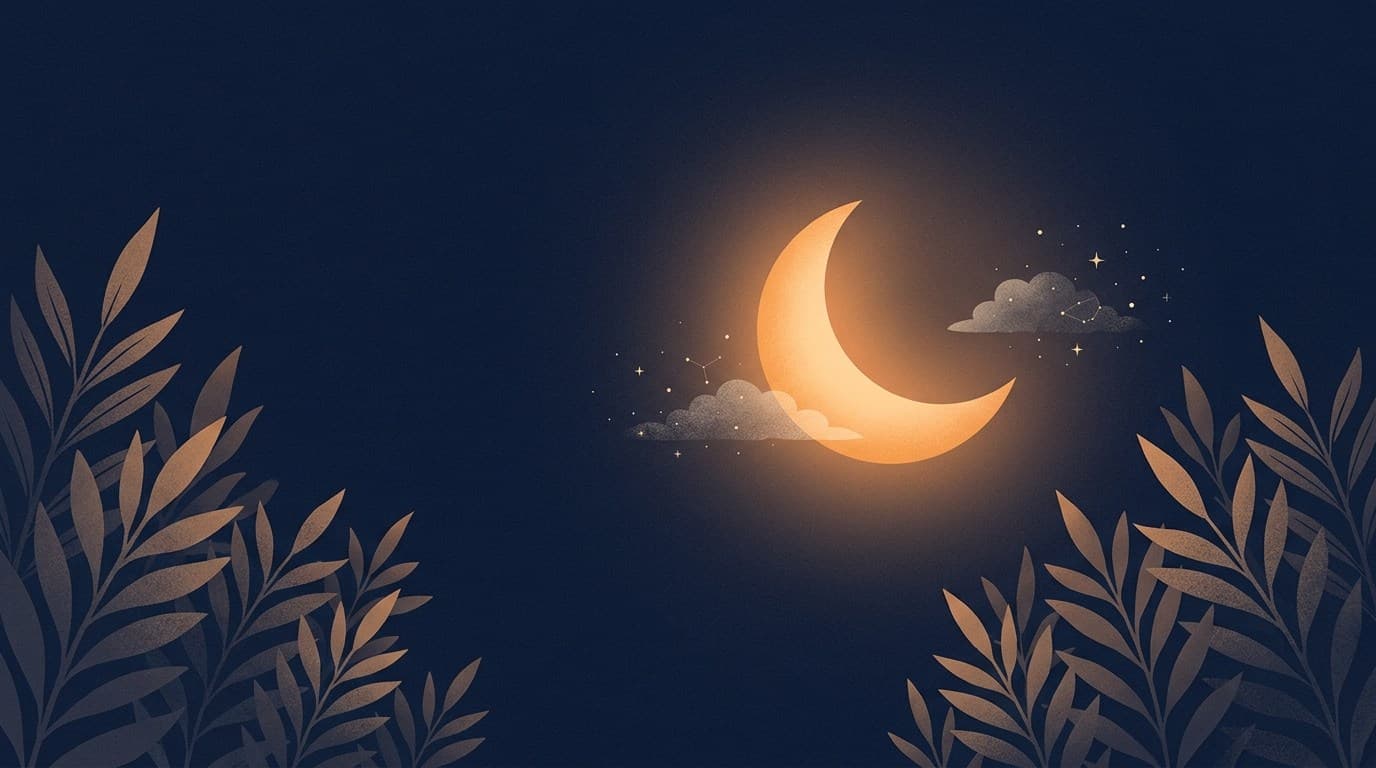 Calming night-time botanical banner for helping a child whose worried mind won't switch off