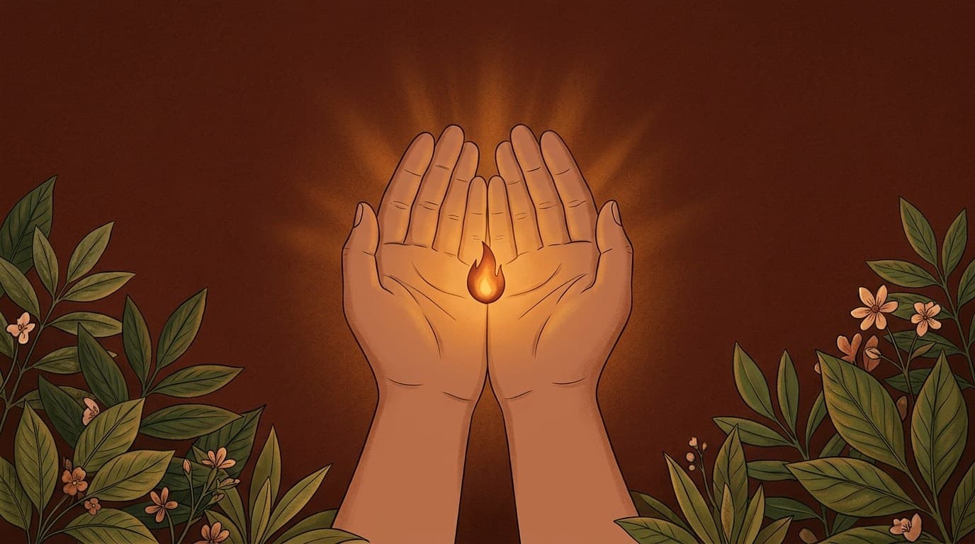 Soft, warm botanical banner illustrating self-compassion exercises for adults