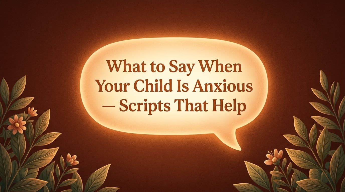 Warm botanical banner illustrating what to say when your child is anxious